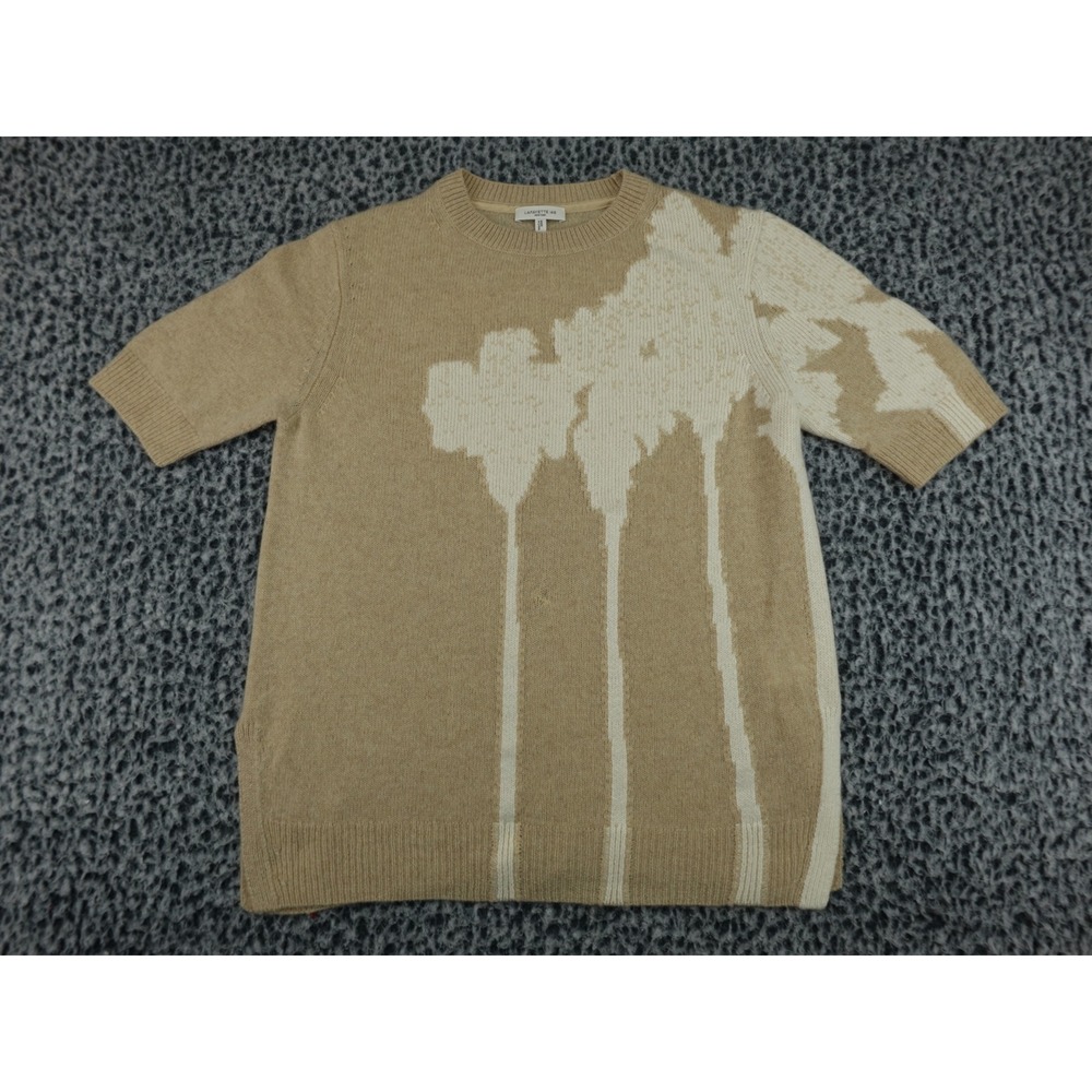 Lafayette 148 New York Short Sleeve Sweater‎ Womens Small Tan Intarsia Floral